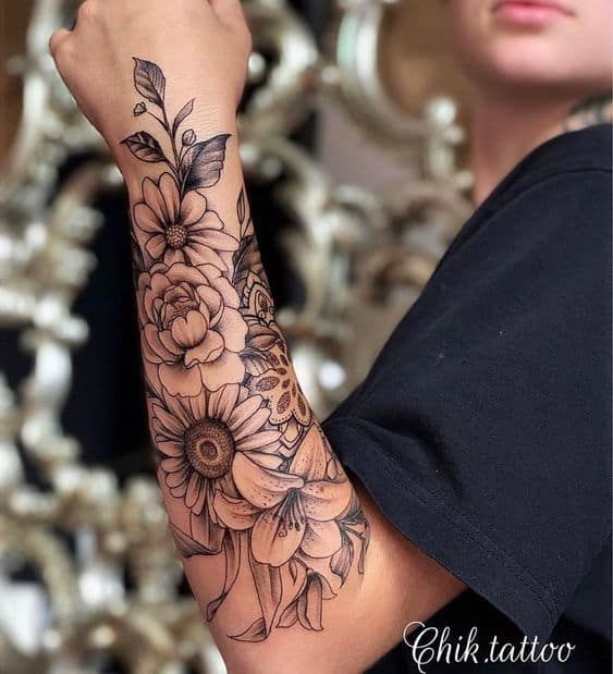 Meaningful Female Classy Half-Sleeve Tattoo