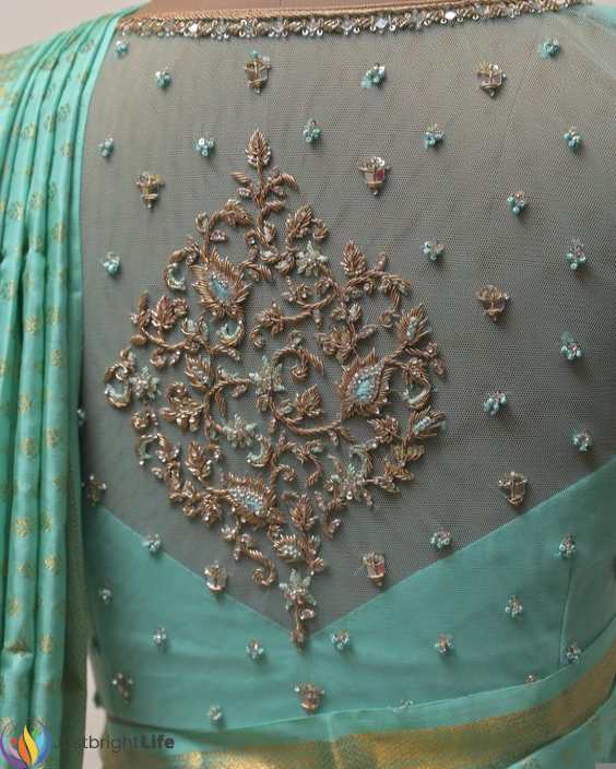 Hand Work Aari Net Blouse Design