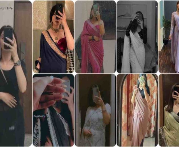 Instagram Hidden Face Mirror Selfie In Saree