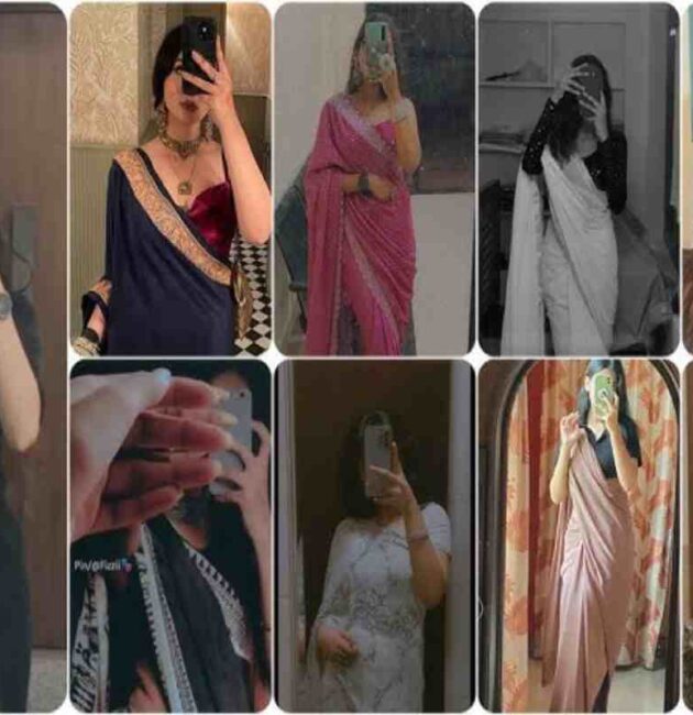 Instagram Hidden Face Mirror Selfie In Saree