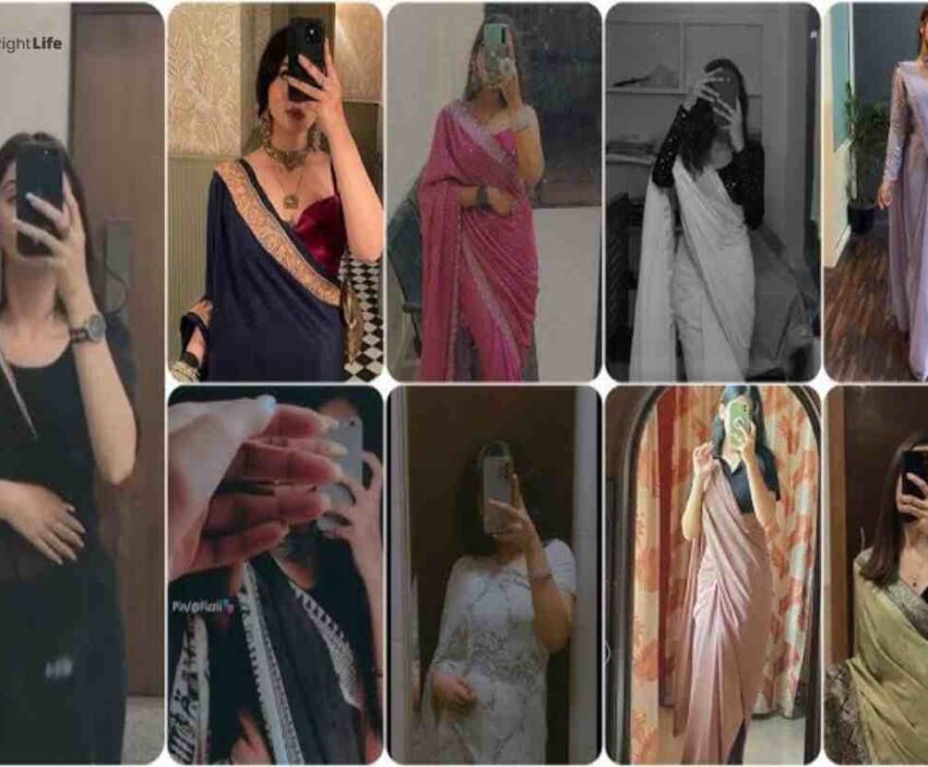 Instagram Hidden Face Mirror Selfie In Saree