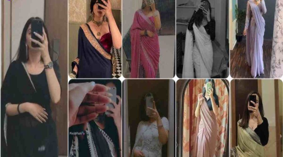 Instagram Hidden Face Mirror Selfie In Saree