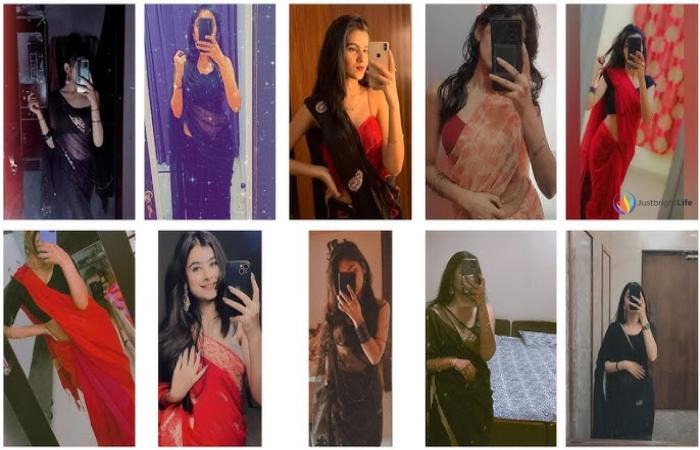 Instagram Hidden Face Mirror Selfie In Saree Ideas