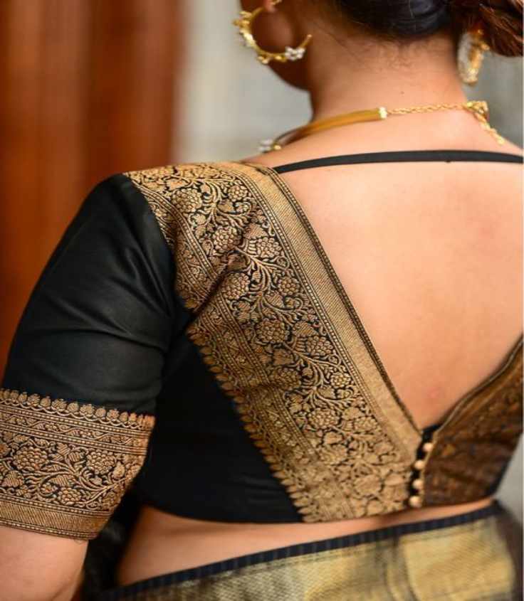 Neck Back Side Banarasi Saree Blouse Back Design